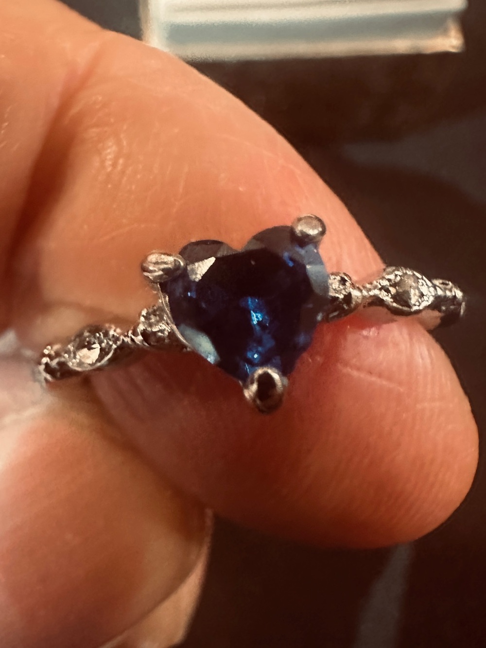 Heart-Shaped Blue Stone Ring in Silver